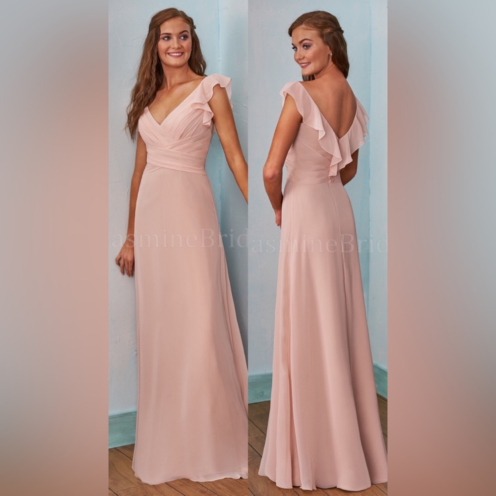 B2 Belsoie B203002 Poly Chiffon Bridesmaid Dress with Ruching in sandstone